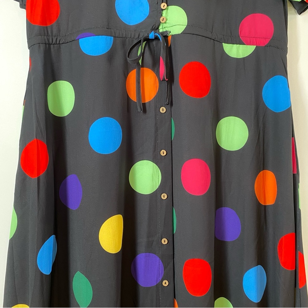 Little Party Dress Colorful Polka Dot Whimsical Maximalist Retro V Neck Size 10 - Picture 4 of 15